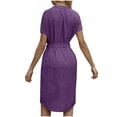 thumbnail image 6 of Daiosportswear Womens Short Sleeve Collared V-Neck Tie Waist Midi Dress，Women Short Sleeve Dress Purple L(L), 6 of 9