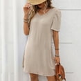 thumbnail image 2 of Staron Robes d'Été Décontractées pour Femmes en Liquidation à Moins de 10 $ Mode Uni Col Rond Robe T-Shirt Ligne A Ample Manches Bouffantes Manches Courtes Robes Décontractées de Printemps pour la Plage, 2 of 7