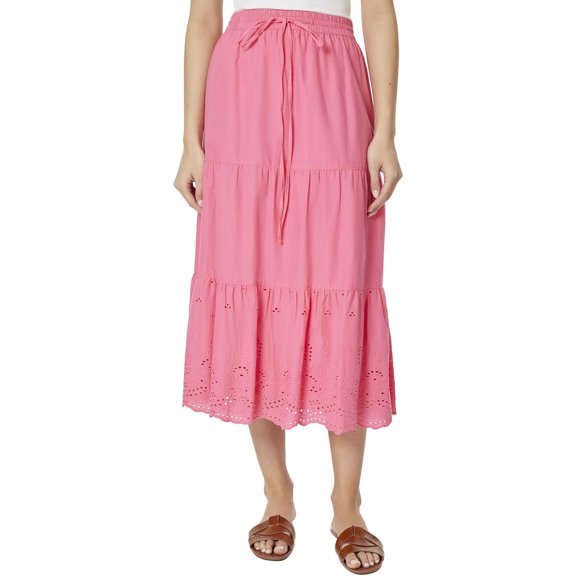 Jones New York Womens Cotton Tiered Midi Skirt