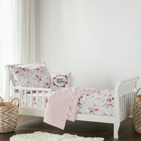 UPC: 0190945131553 | Levtex Baby – Adeline Toddler Bed Set – Blush Pink Grey and White – Classic Floral – 5 Piece Set Includes Reversible Quilt Fitted Sheet Flat Sheet Pillow Case Decorative Pilow