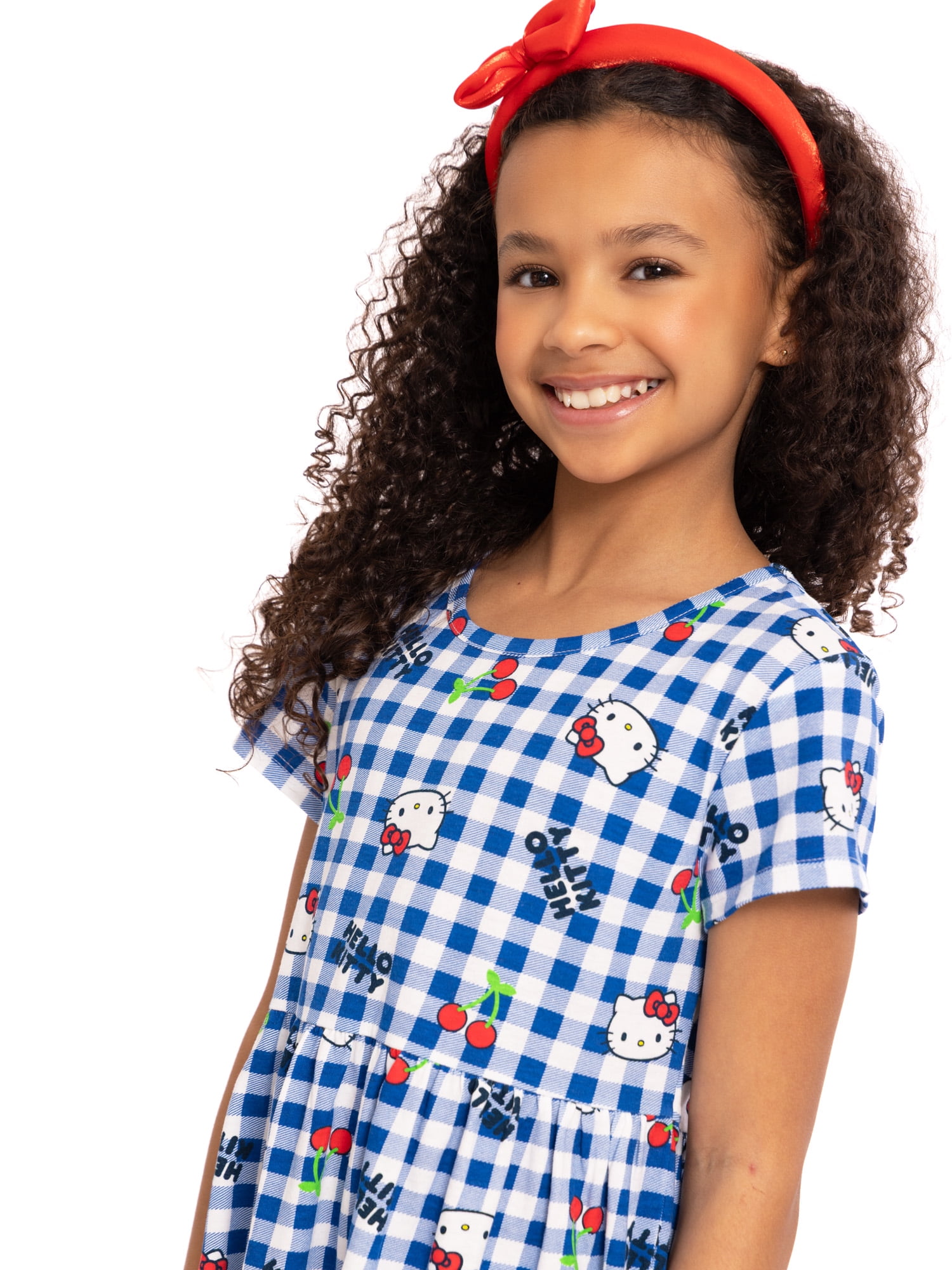 Hello Kitty Girls Allover Print Dress with Short Sleeves, Sizes 4-12