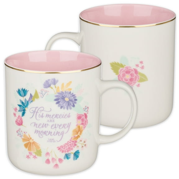 Christian Art Gifts Large Inspirational Ceramic Coffee and Tea Mug for Women: His Mercies are New Every Morning - Lamentations 3:22-23 Encouraging Bible Verse Novelty Hot and Cold Beverage Cup, 14 oz.