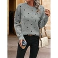 thumbnail image 4 of Women'S Polka Dots Sweaters Long Sleeve Round Neck Knitted Pullover Tops Gray XL, 4 of 7