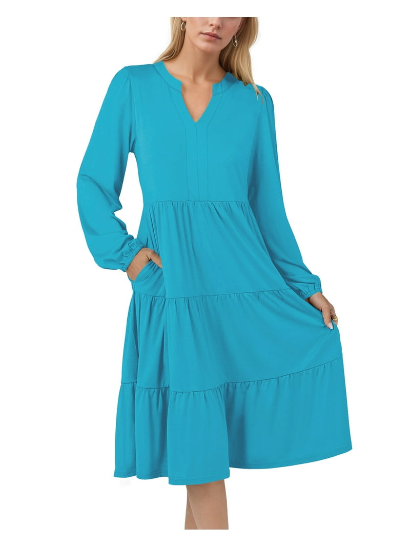 knee length dresses for ladies Walmart Frontwalk Fall Dresses For Women 2024 Lapel Neck Button Long S –  VinNews Recommendations main image 1