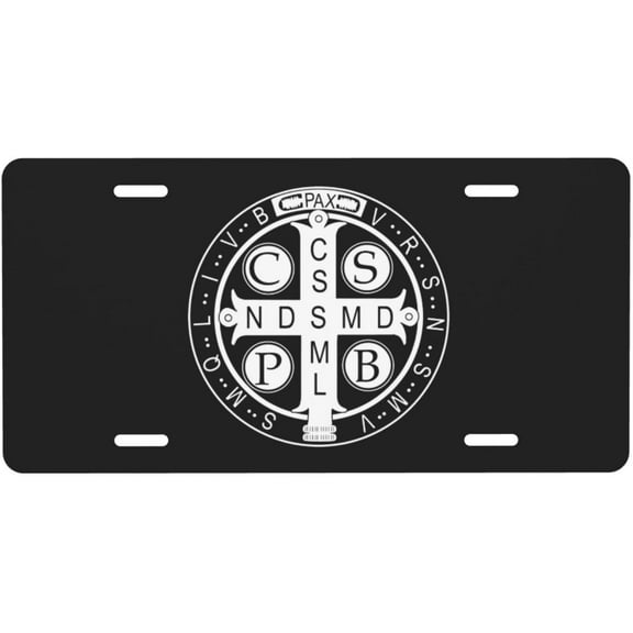Cross of Saint Benedict Aluminum License Plate 6 x 12 inches, Decorative car Front License Plate, Suitable for Any car