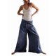 thumbnail image 3 of Pantalones Vaqueros Holgados de Pierna para Mujer, con Cintura Media, Acampanados, con Cordón y Botones Plisados con Volantes. Azul Profundo S, 3 of 8