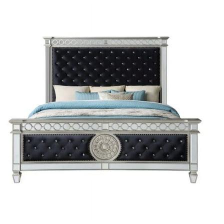 Queen Size Bed 1pc Bedroom Furniture Black Color Velvet Button Tufted Upholster