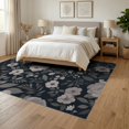 thumbnail image 3 of ODIKA 6'x9' Black Gray Floral Elegance for Modern Washable Area Rug Timeless Garden Design with Detailed Blossoms Non-Slip, Easy Care, for Family Room, Living Mater Bedroom, 3 of 7