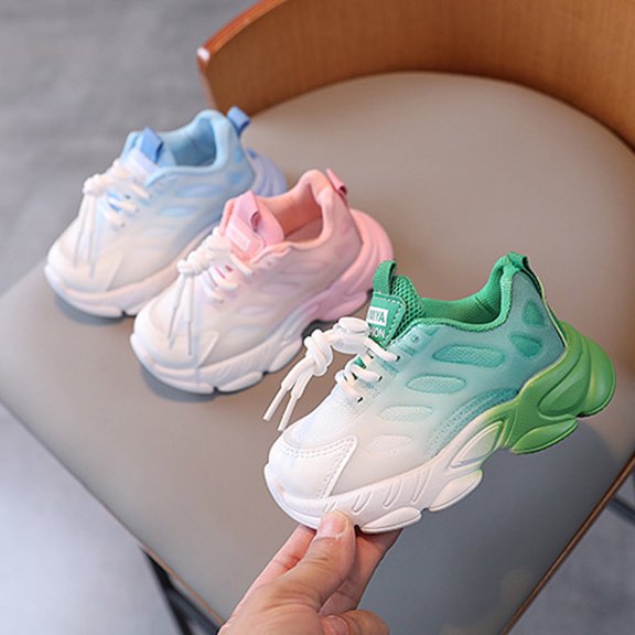Boys And Girls New Sports Leisure Mesh Comfortable Soft Sole Non-slip Fabric Breathable Running Shoes Baby Slip-on Shoes Green qILAKOG Size 6.5