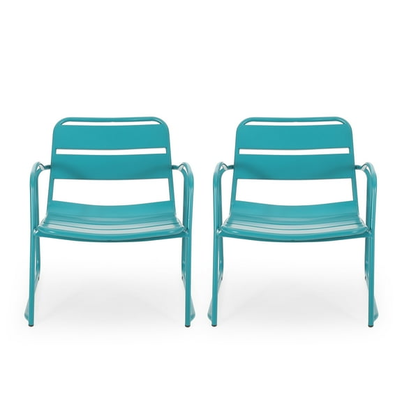 GDF Studio Crowningshield Outdoor Metal Accent Chairs, Set of 2, Matte Teal