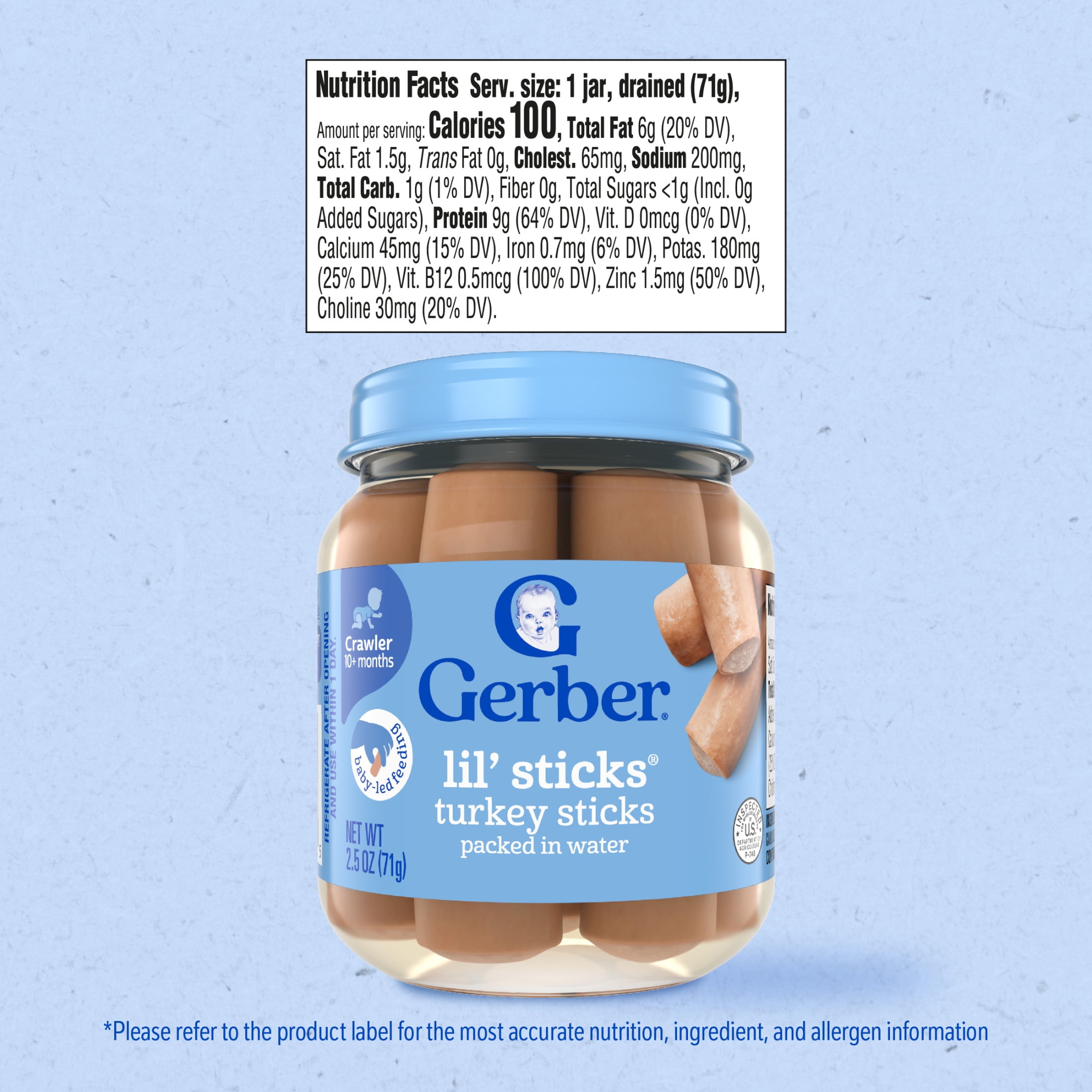 Gerber 3rd Foods Mealtime for Baby Lil' Sticks, Turkey, 2.5 oz, Jar