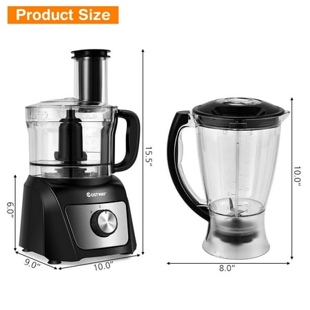 Costway - 8 Cup Food Processor 500W Variable Speed Blender Chopper w/ 3 Blades - Black