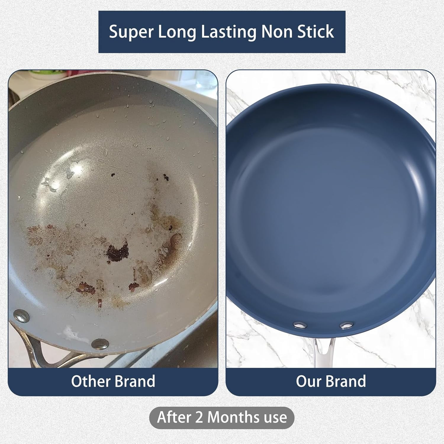 10 Inch Stainless Steel Non Stick Frying Pan with Ceramic Coating and Lid, Blue Induction Safe Cookware for Gas Electric Stove