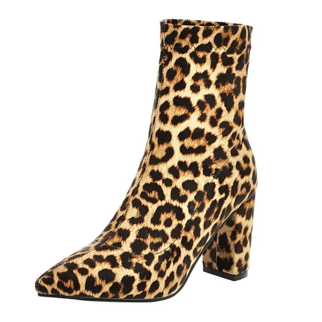 Womens Fashion Leopard Print Pullover Boots Socks Boots Ankle Boots