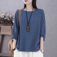 thumbnail image 2 of XPMWRP Ruffle Sleeve Tops for Women Plus Size Elbow Length Summer Tops Crew Neck Casual Loose Fit Plain T Shirts Basic Tees Blue XXXL, 2 of 7