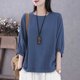 thumbnail image 2 of Camiseta de Cuello Redondo de Manga de Encaje de Color Sólido de Cinco Cuartos para las Mujeres, Camisetas de Manga de Encaje para las Mujeres Casual de Moda Primavera Verano, 2 of 7