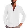 thumbnail image 4 of Caqnni Men's Linen Shirt Long-Sleeved Casual Cotton (White,M), 4 of 5