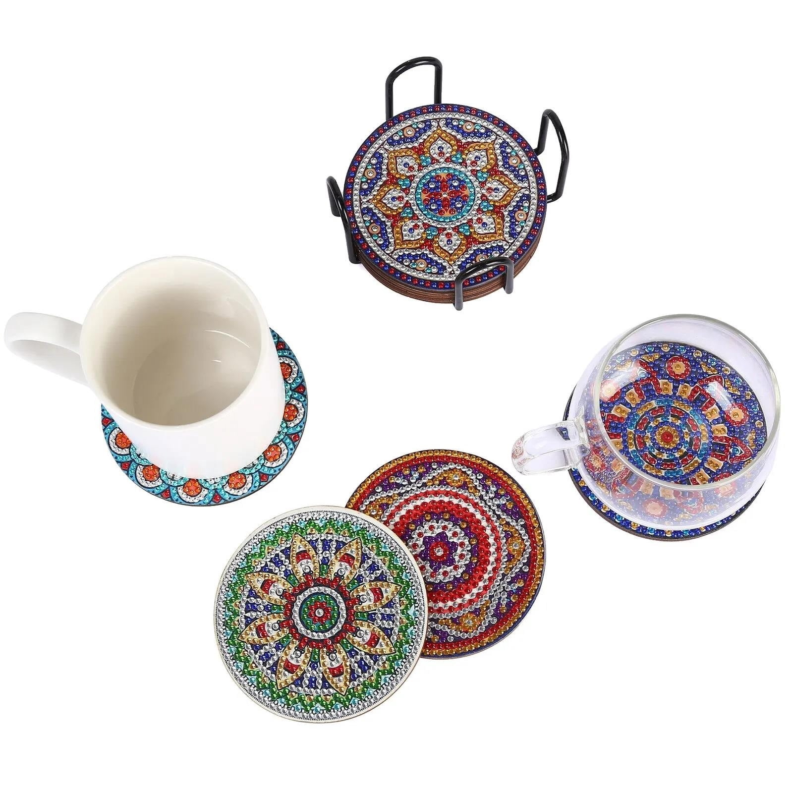 4Pcs/Set Vintage Diamond Painting Insulated Coasters Cups Abstract Datura Flowers Bohemian Printed Mats