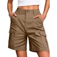 thumbnail image 2 of Women'S Cargo Denim Shorts Knee Length with 6 Pockets Summer Casual Elastic Waist Jorts Camel Color M, 2 of 7