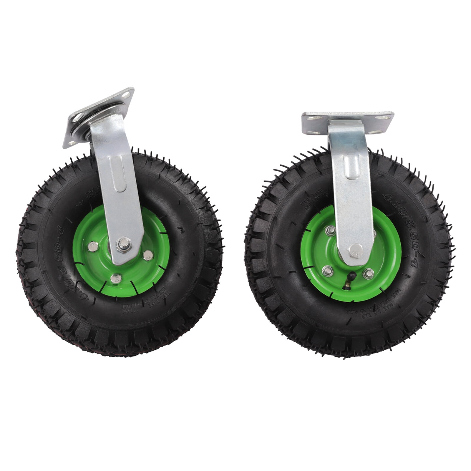 10" Pneumatic Caster Set of 4-2 Swivel/2 Rigid - Black Rubber Wheel- 125kg/ 275.58lbs. Capacity