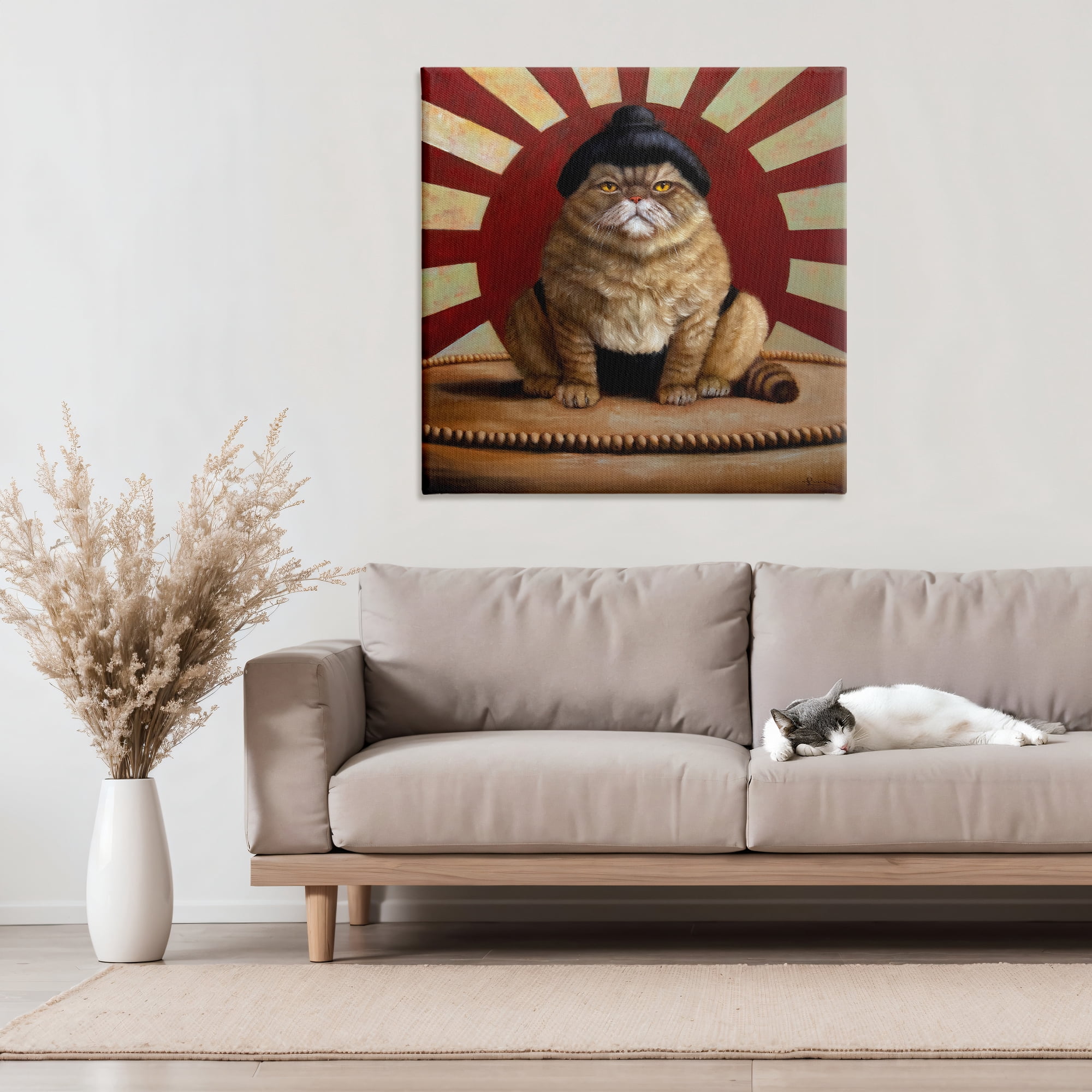 Stupell Industries Sumo Cat with Sun Rays Canvas Wall Art, design by Lucia Heffernan