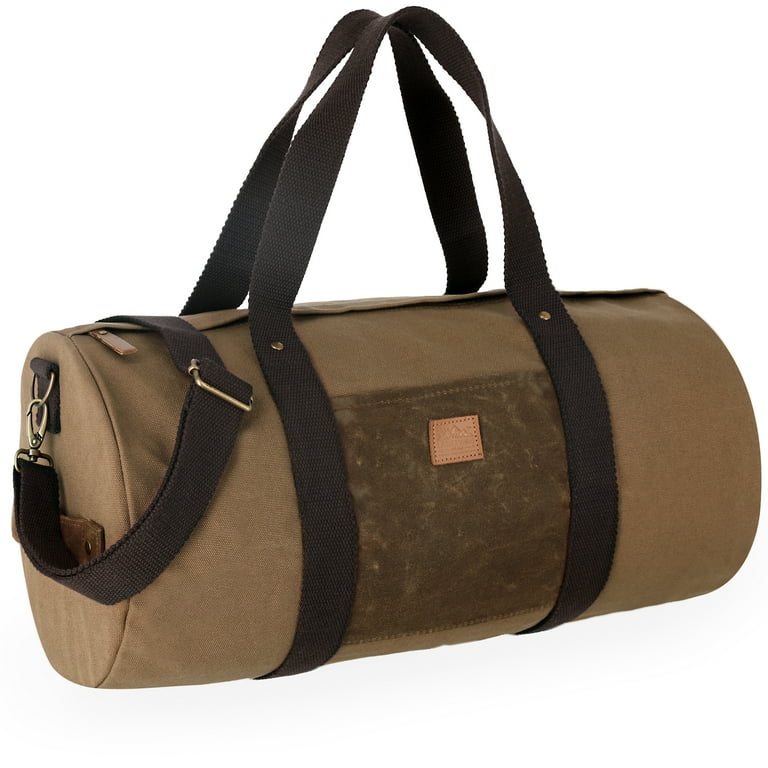 Lakelynn Harbor Duffel Bag Vintage Military-Style Canvas Barrel Sports Gym Overnight Travel Weekender Duffle Bag with Wax Canvas Pocket, Adult Unisex