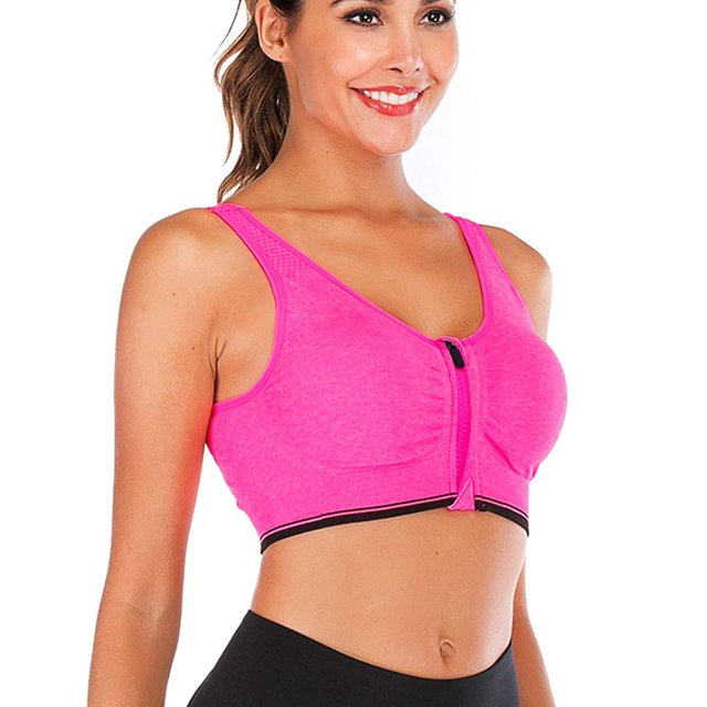 Sujetador deportivo FLORATA con cremallera frontal, sin costuras, sin cables, rojo para mujer