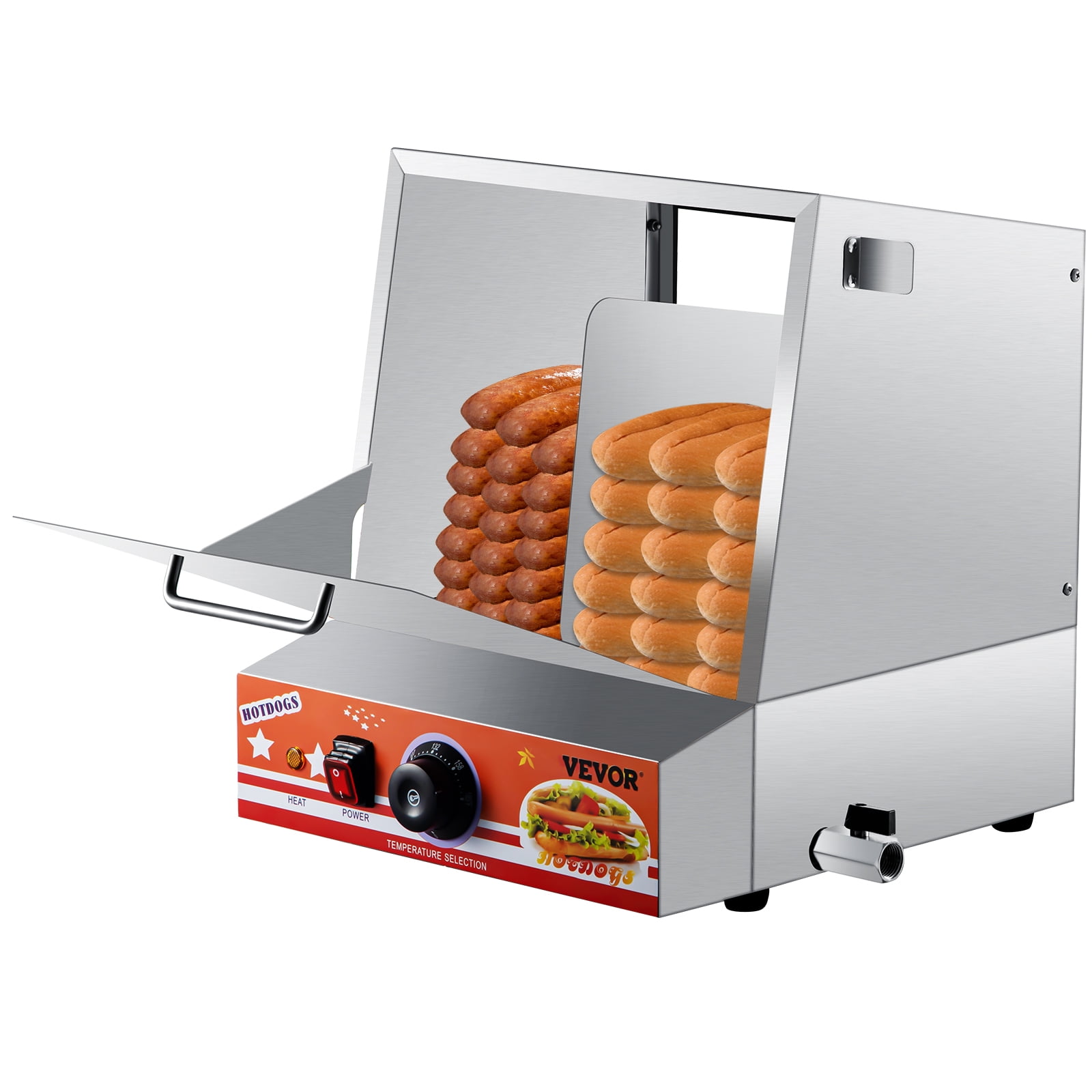 Hot Dog Steamer Machine Electric Food Bun Warmer Cooker Red 24 Hot Dogs 12 Buns 