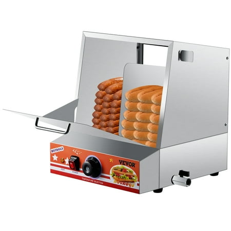 VEVOR Hot Dog Steamer  Classic Hot Dog Hut Steamer for 96 Hot Dogs & 30 Buns  Stainless Steel Hot Dog Steamer with Bun Warmer Electric Bun Warmer Cooker with Drop Down Door Partition Plate Tong Silver
