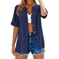 thumbnail image 6 of TODOZO Women Linen Button Down Shirt Rolled Cuffed Short Sleeve Blouse Ladies Summer Casual V Neck Beach Cotton Tops Tunic Tops Cotton Linen Shirts for Women 2025 Dressy Casual Oversized Tshirts, 6 of 9