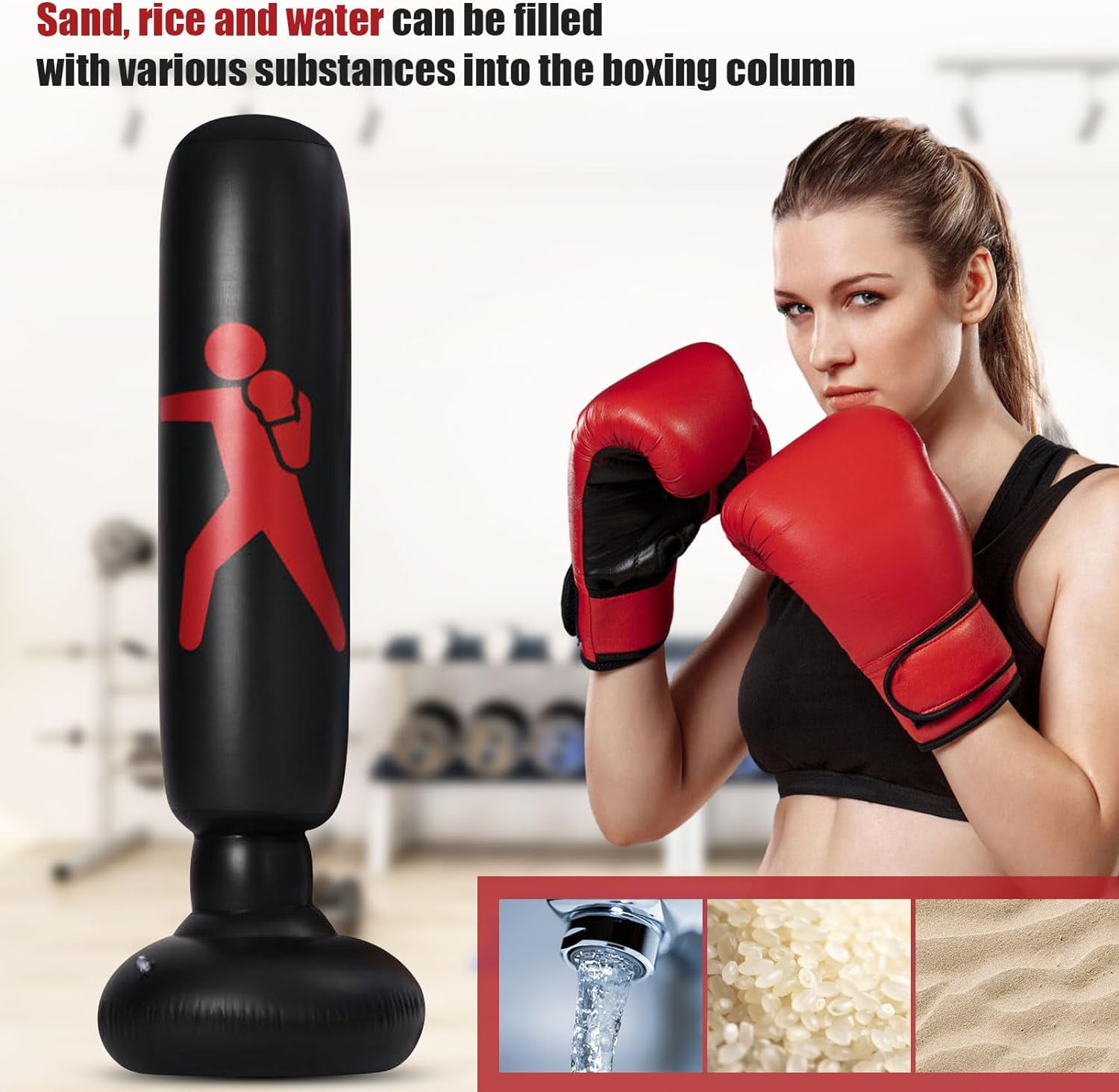 Inflatable Punching Tower Bag, 61" Inflatable Kid Boxing Bag, Children Sports Toy, Free Standing Bounce Back Tumbler, Boxing Column Tumbler Sandbags, for Sparring Boxing Karate Kickboxing