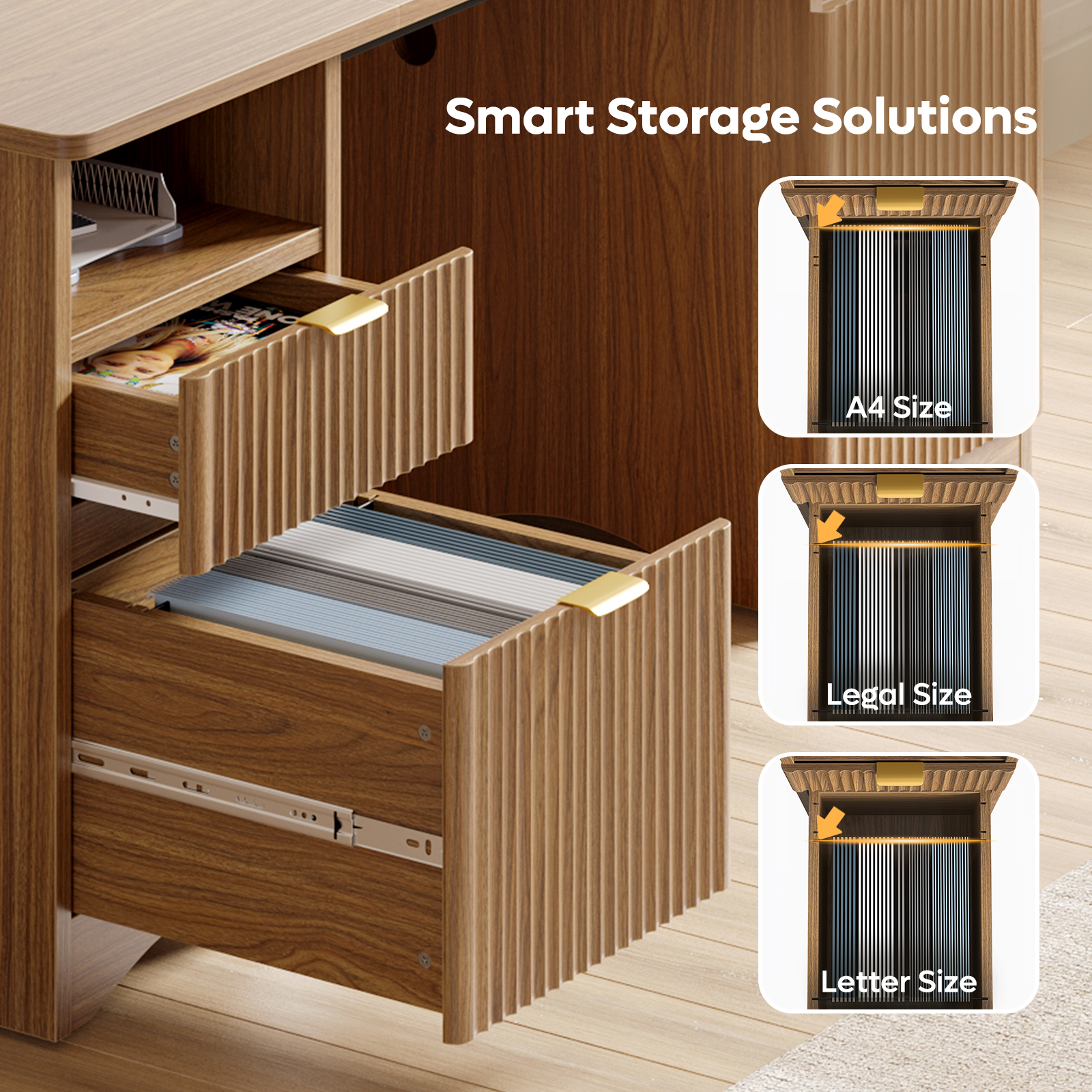 Bestier 59-Inch Modern Executive Desk with Storage, Brown photo 2