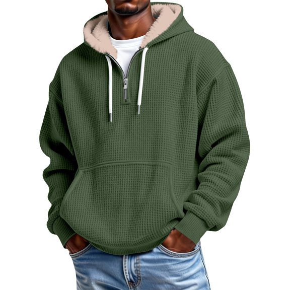 SRZYMJ Mens Quarter Zip Hoodie Waffle Knit Pullover Long Sleeve Casual Loose Fit Sweatshirt Hooded Tops with Pockets XXXL