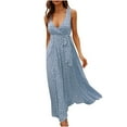 thumbnail image 2 of EGNMCR Robes de Vacances pour Femmes Mode Été Décontractée Col en V Sans Manches Ample Bandage Fendu Imprimé Longue Robe, 2 of 6