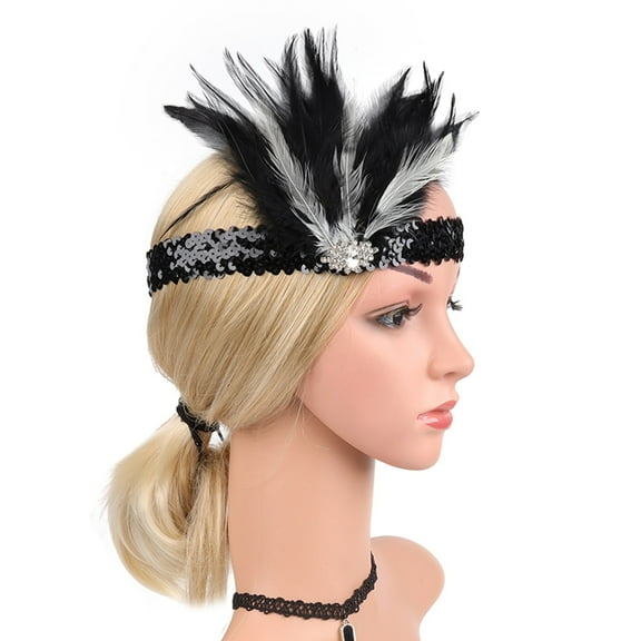 Cuekondy Heardband for Flapper Headband Black Headpiece Rhinestone Hair Band Cocktail Head Accessories for Womens Black Heardband