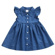 Fashion Toddler Baby Kids Girl Denim Blue Summer Sundress Party Dress Clothes 1-6T