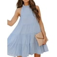 thumbnail image 6 of Franhais Women's Summer Mini Dress, Sleeveless Ruffle Collar Tie Knot Back Loose Tiered A-Line Dress, 6 of 7