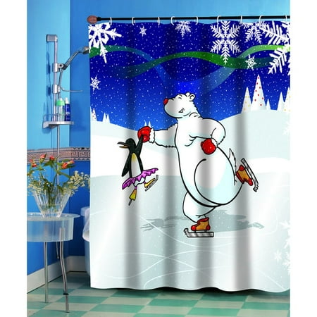 Ice Dancers Christmas Themed Holiday Fabric Shower Curtain