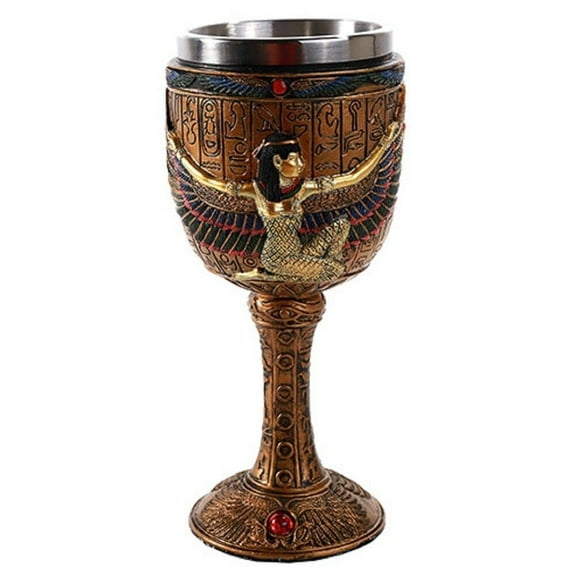 Pacific Giftware Egyptian Goddess Isis Open Wing Golden Wine Goblet Stainless Steel Liner 6oz