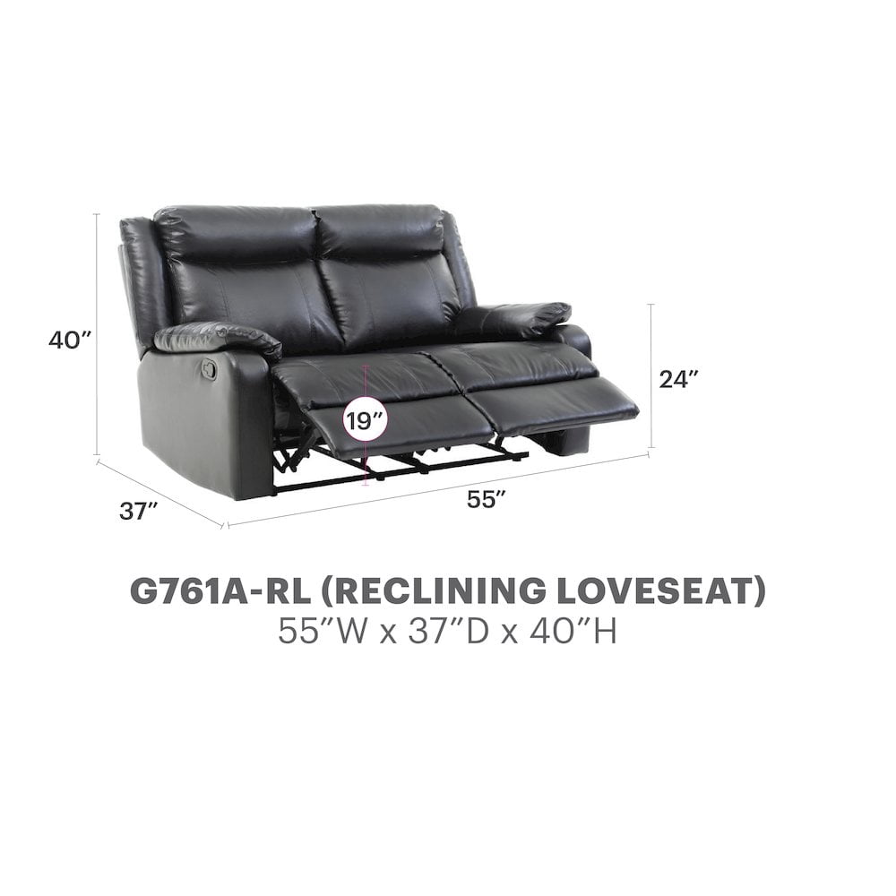 Glory Furniture Ward Reclining Loveseat in Black Color