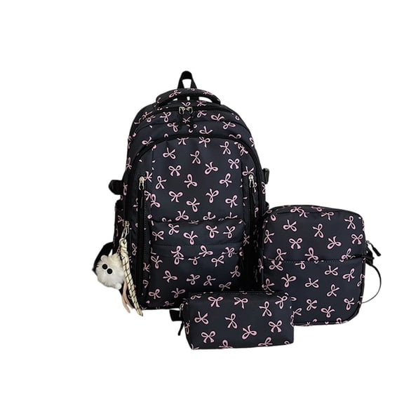 3PCS Set Bow Backpack,Back To School Backpack,Middle School Bookbag Students Lightweight Durable Casual Outdoor Daypack College