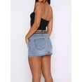 thumbnail image 6 of Womens Vintage Slim Fit Denim Mini Skirt Fashion Casual High Waist A Line Stretch Jeans Skirt Light Blue S, 6 of 7