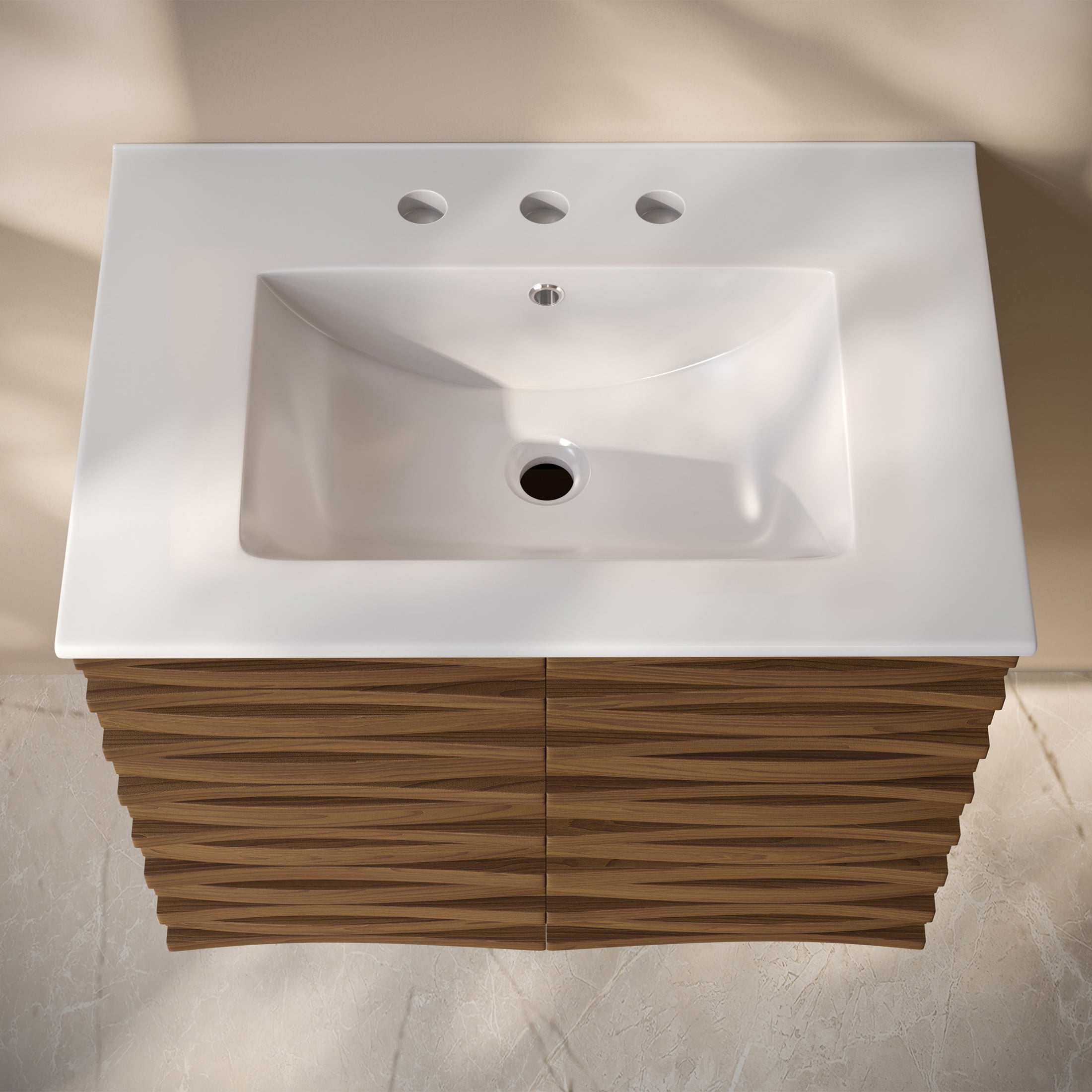 Cascade 30" Wall-Mounted Bathroom Vanity in Brown Oak with 3-Hole Widespread Sink Top