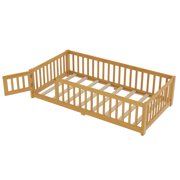 Bellemave Montessori Twin Size Solid Wood Floor Bed with Fence and Door, Twin Montessori Floor bed, Floor Bed Twin, Natural