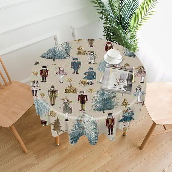 RKSupls 60 Inch Round Tablecloth, Nutcracker Forest Premium Polyester Straight Edge Wrinkle Resistant Washable Table Cover for Party Home Dining Decor