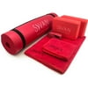 "Sivan 6-Piece Yoga Set, Includes 1/2"" Ultra Thick NBR Exercise Mat, 2 Yoga Blocks, 1 Yoga Mat Towel, 1 Yoga Hand Towel and a Yoga Strap (Red)"