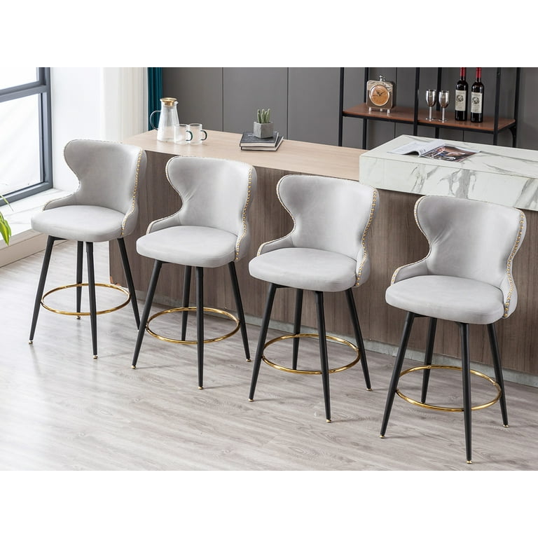 25 Inch Counter Height Bar Stools Set of 4 180 Self Righting Modern Swivel Bar Chairs Set of 4 With Golden Nailhead Trim And Metal Base for Kitchen
