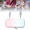 thumbnail image 5 of Lindo estuche de transporte con forma de pata de gato, cubierta protectora dura de cuero PU con correa para el hombro y cuerda de mano para consola de juegos Switch, degradado rosa y azul, 5 of 5