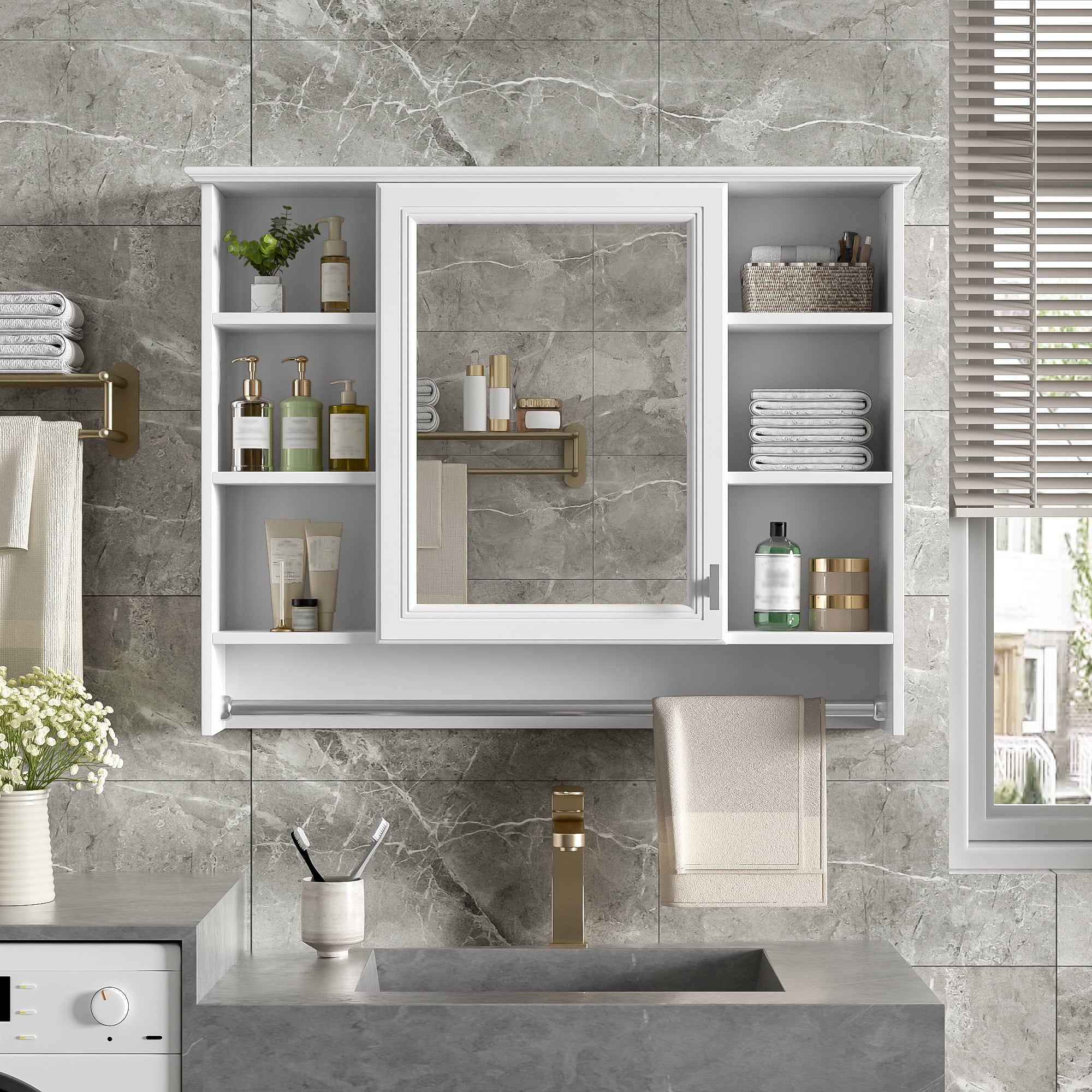 Euroco 3-in-1 Bathroom Mirror Cabinet, 36-inch Wall Mounted Medicine Cabinet with Adjustable Shelf & Soft Close Door, High-Define Mirror with Storage for Bathroom Vanity