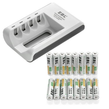EBL 16 AAA Batteries 800mAh AAA Rechargeable Battery with Smart Battery Charger and Micro Charging USB Cable